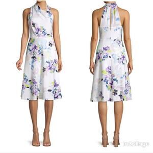 Size 6 Donna Karan white floral halter midi dress, excellent condition